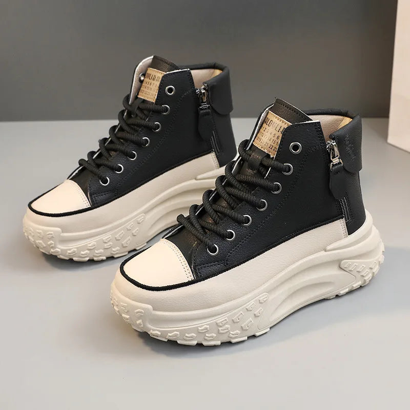 Women's Sneakers Leather Canvas Breathable Vulcanized Platform