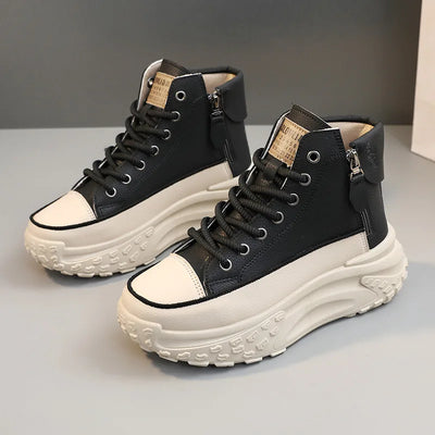 Women's Sneakers Leather Canvas Breathable Vulcanized Platform