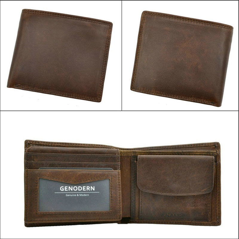 GENODERN Cow Leather Men Wallets with Coin Pocket