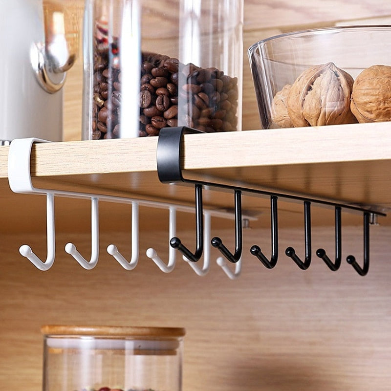 6 Hooks Storage Shelf - Organizer Metal Under Shelves Hanging Rack Holder - Home Accessories