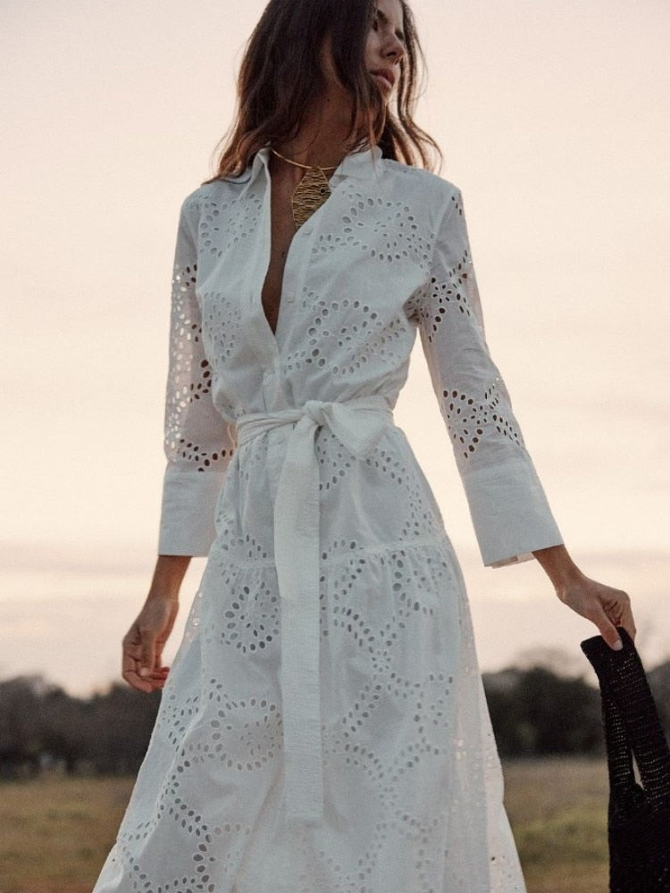 Elegant Embroidered Women's Lace Up Dresses
